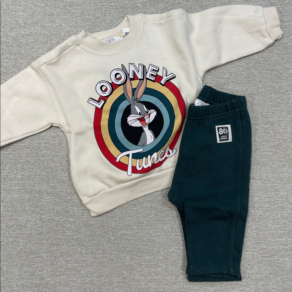 3-6m ZARA BNWT Cream Looney Tunes Graphic Sweatshirt and pants